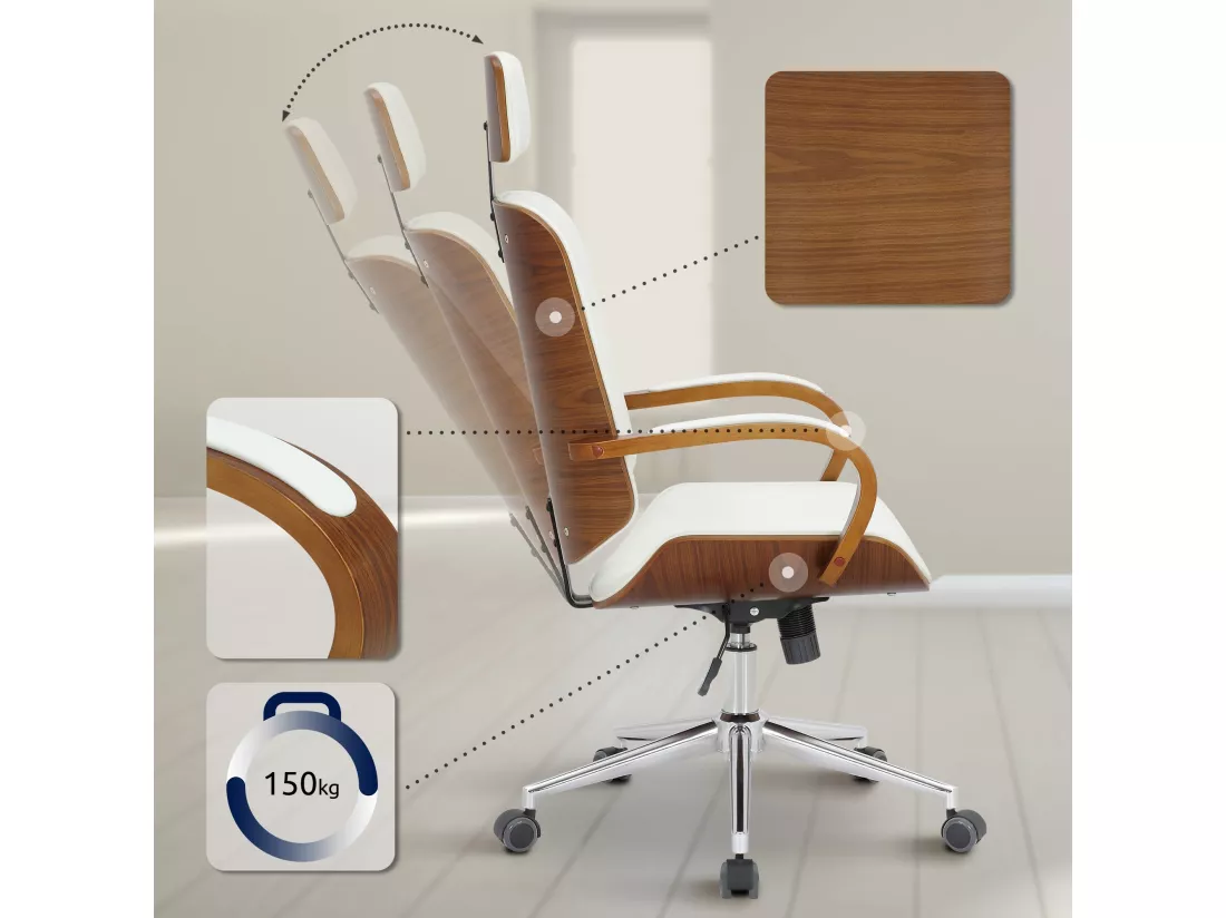 Chaise de bureau - Similicuir - Noyer / Blanc - Dayton