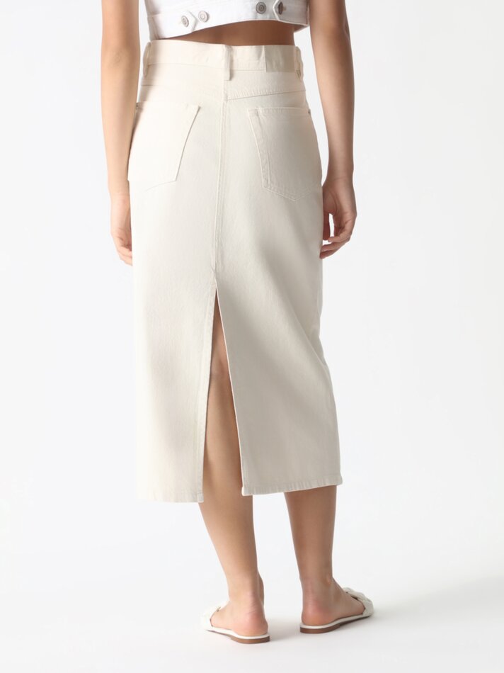 Saia midi jeans - Bege