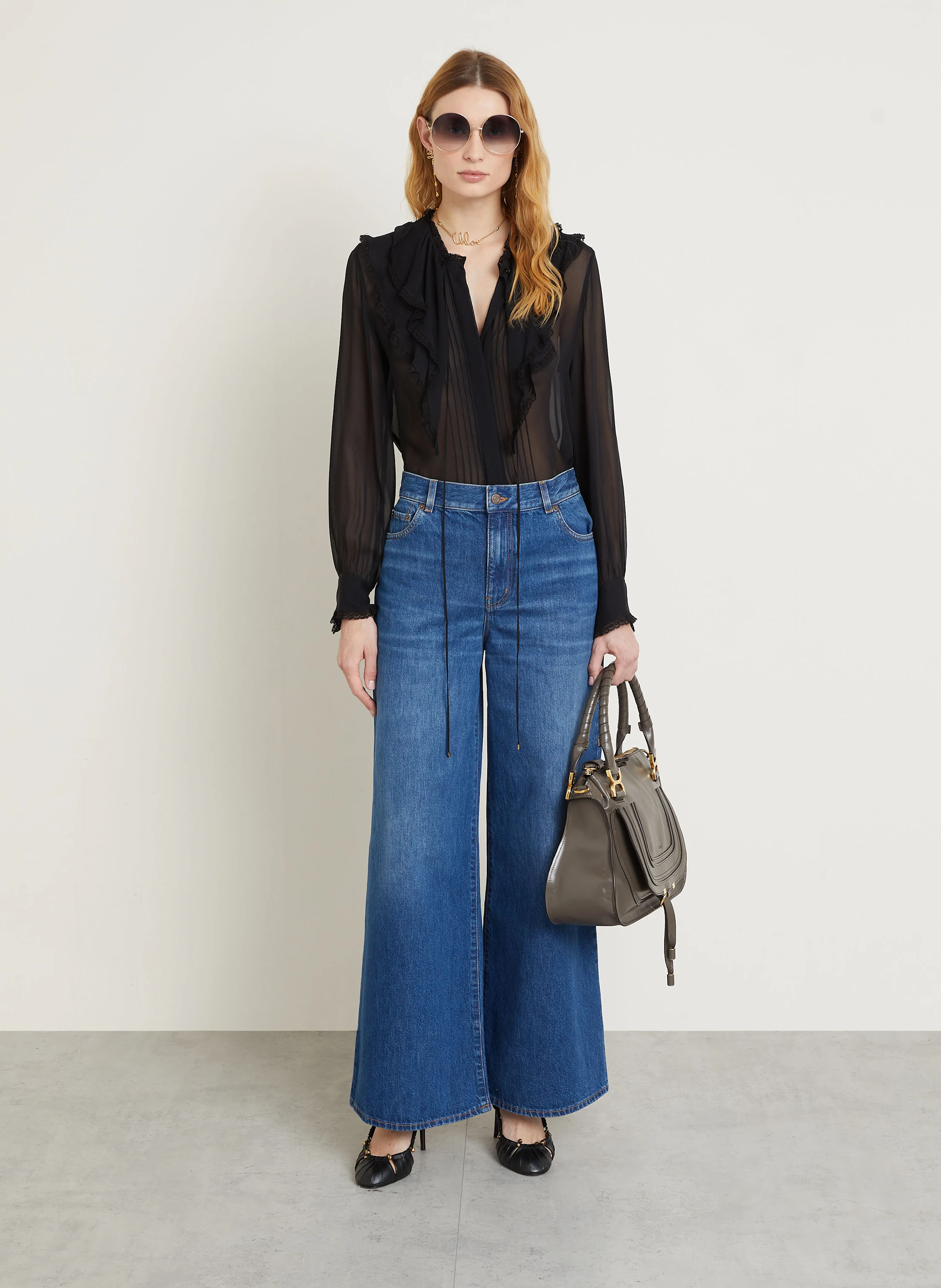 Chloé Seidenbluse mit Volants und Spitze