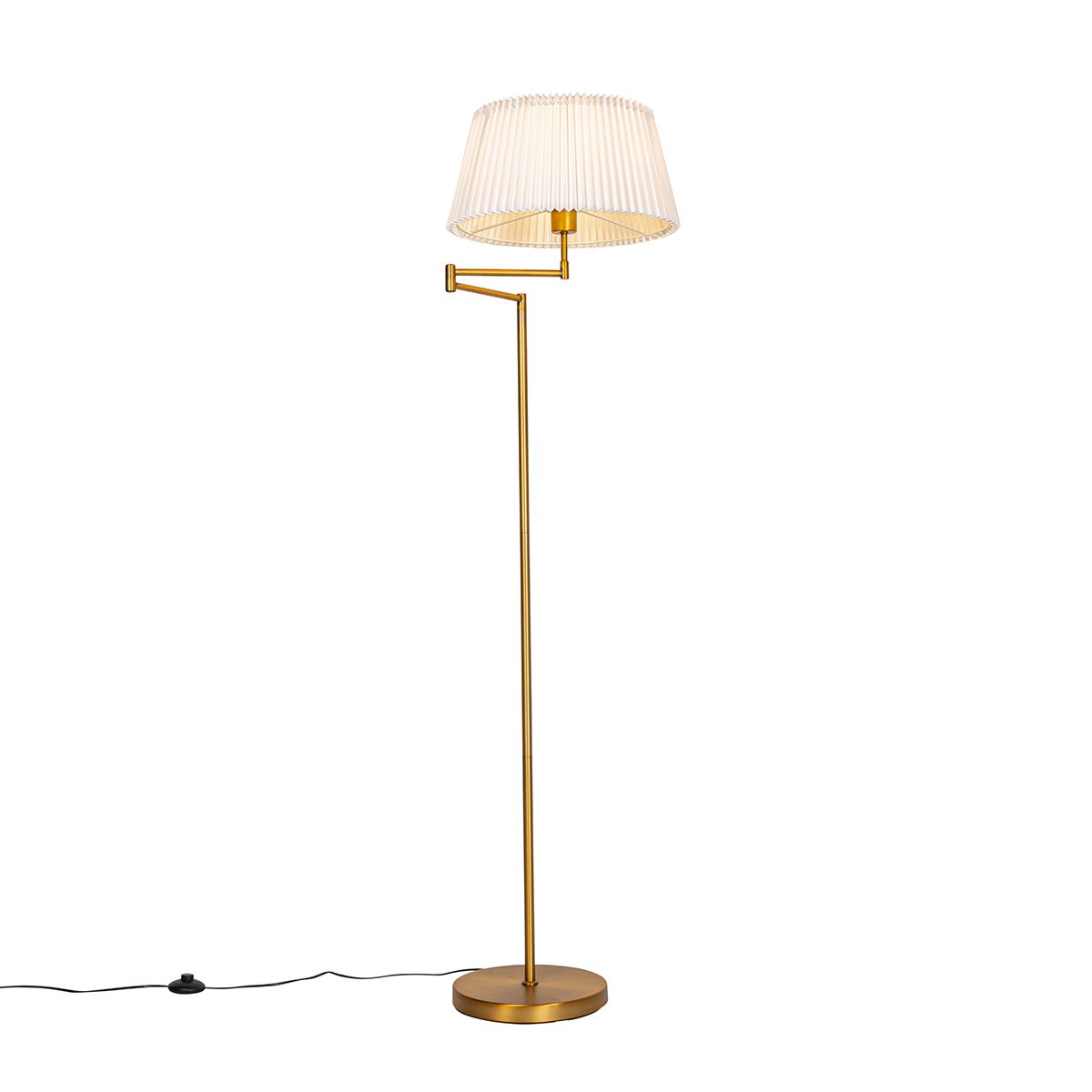 Vloerlamp brons met wit plisse kap en verstelbare arm - Ladas Deluxe