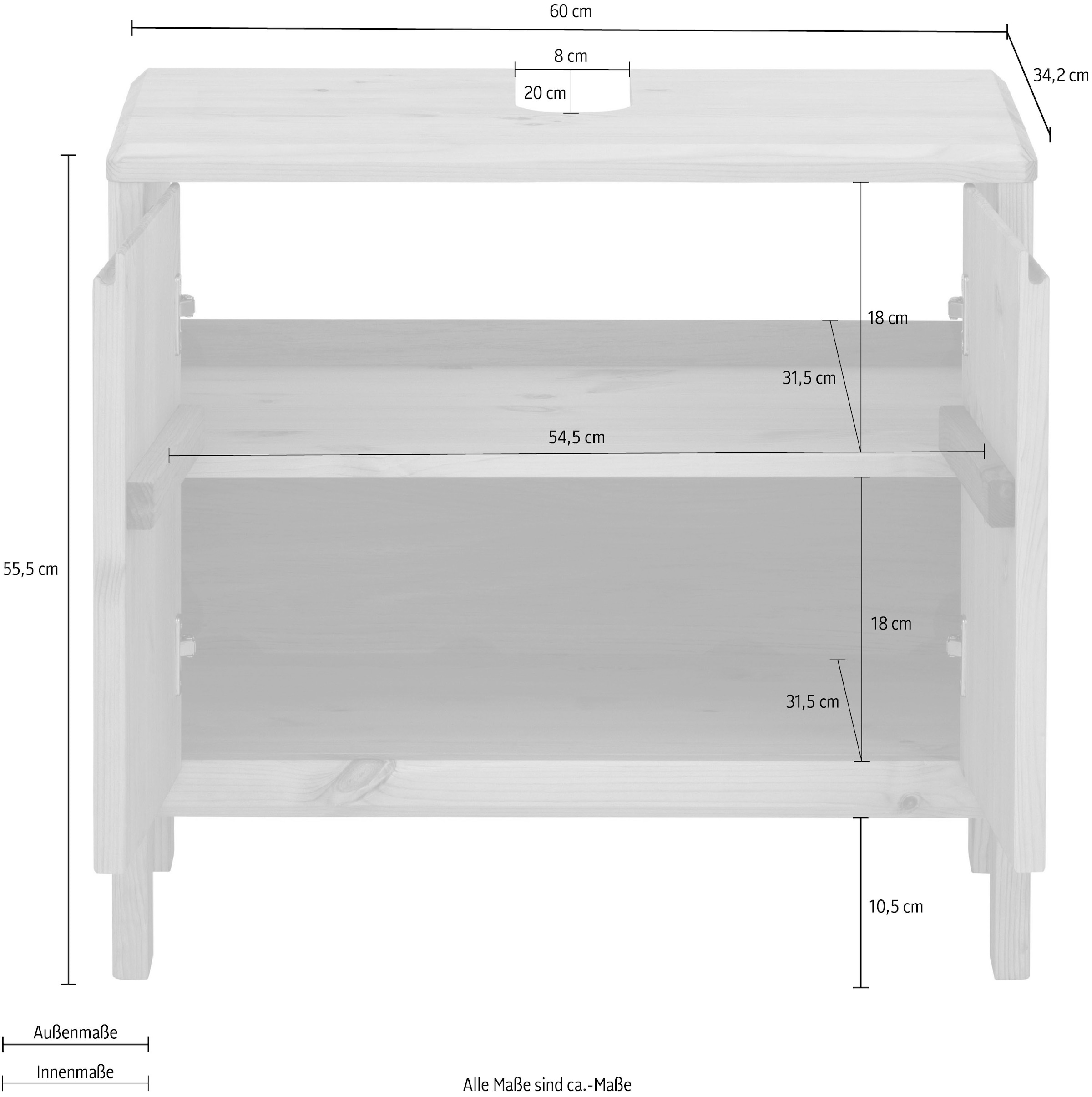 GOODproduct Waschbeckenunterschrank »Jorrick« Breite 60 cm, Kiefer mit Bio Öl/Wachs behandelt, Siphonausschnitt