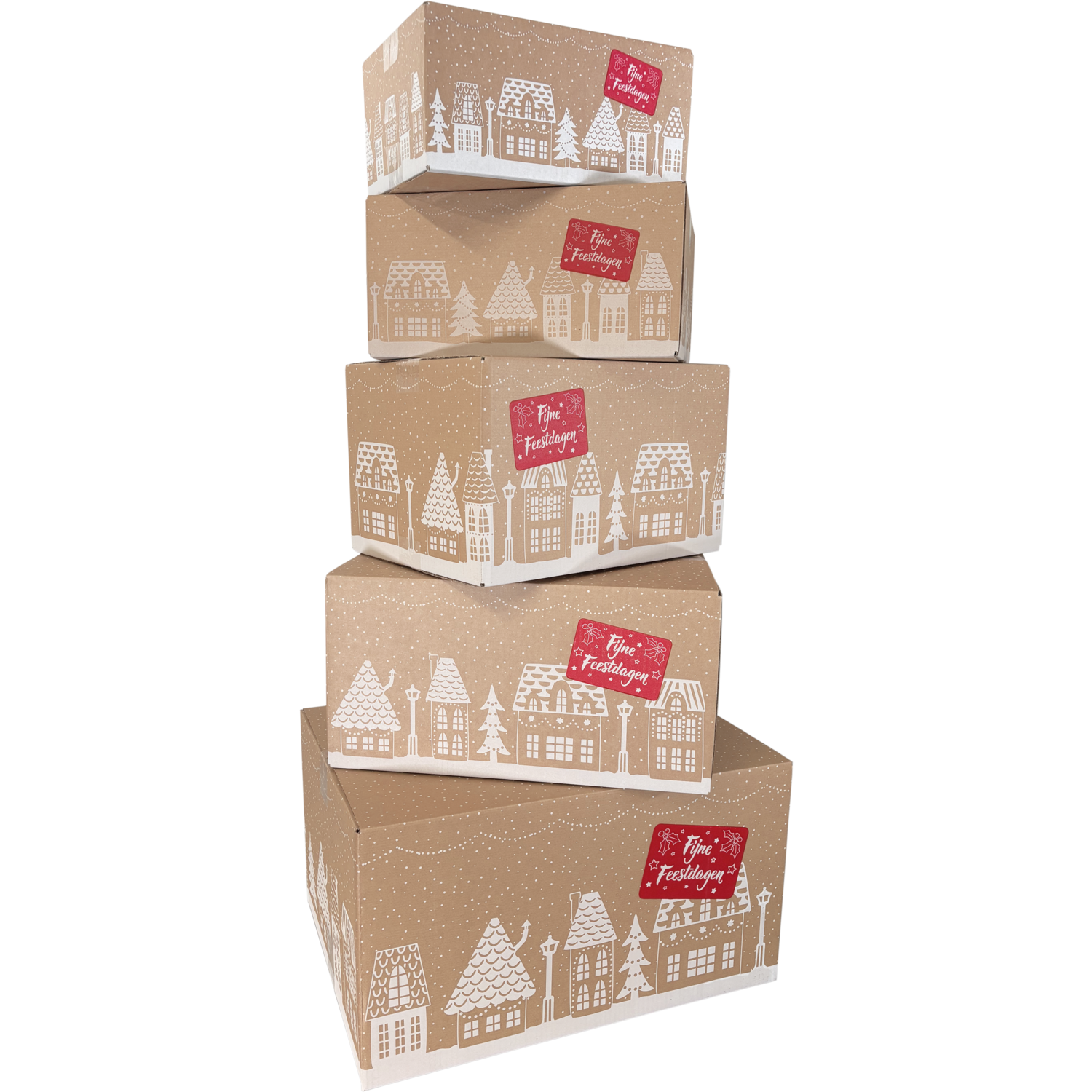Kerstpakketdoos, Huisjes, golfkarton, 45x35x23cm, Kerstmis, d,