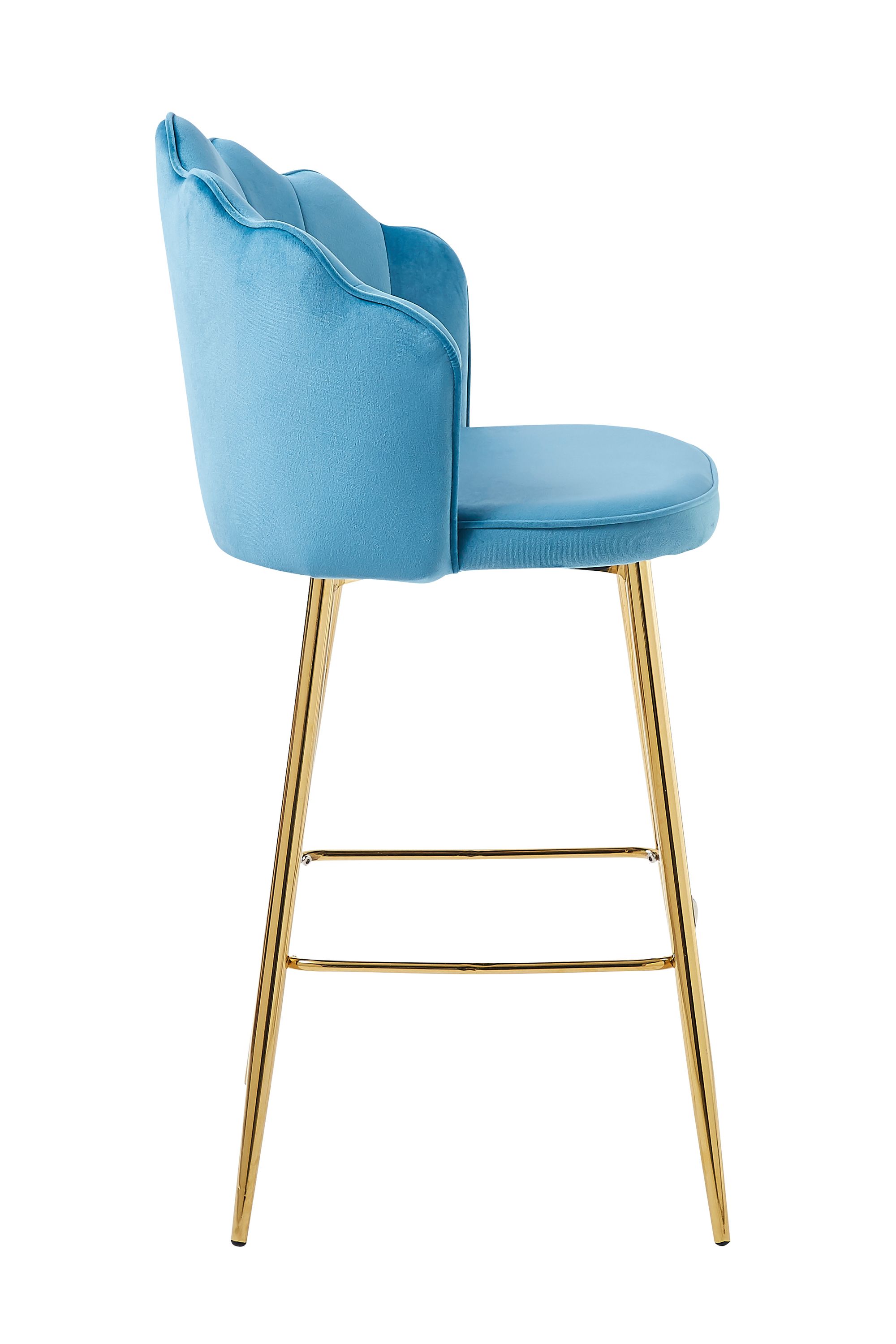 Barhocker Muscheldesign 2er Set aus Samt Blau Tresen Hocker Sitzhocker