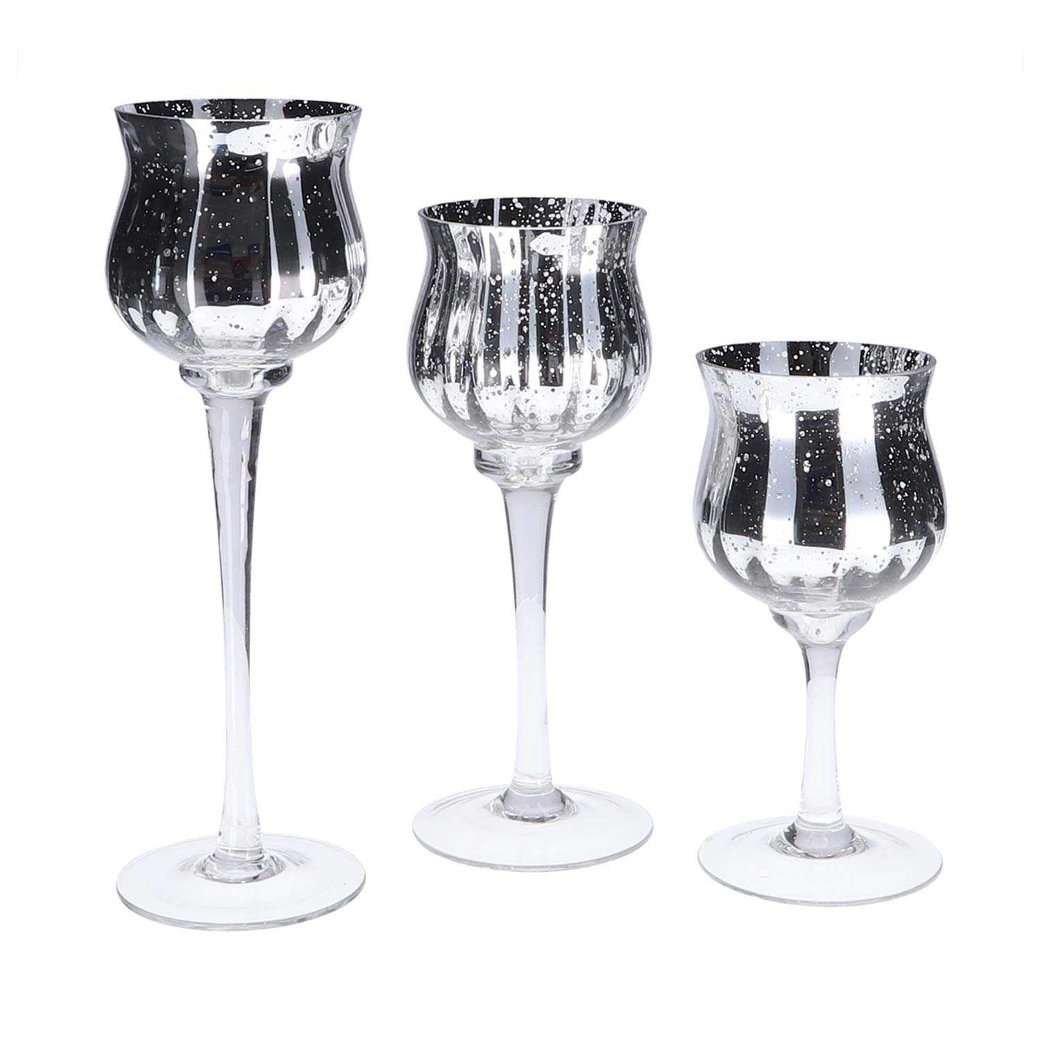 Teelichthalter-Set aus Glas silber 20 25 30 cm 3er