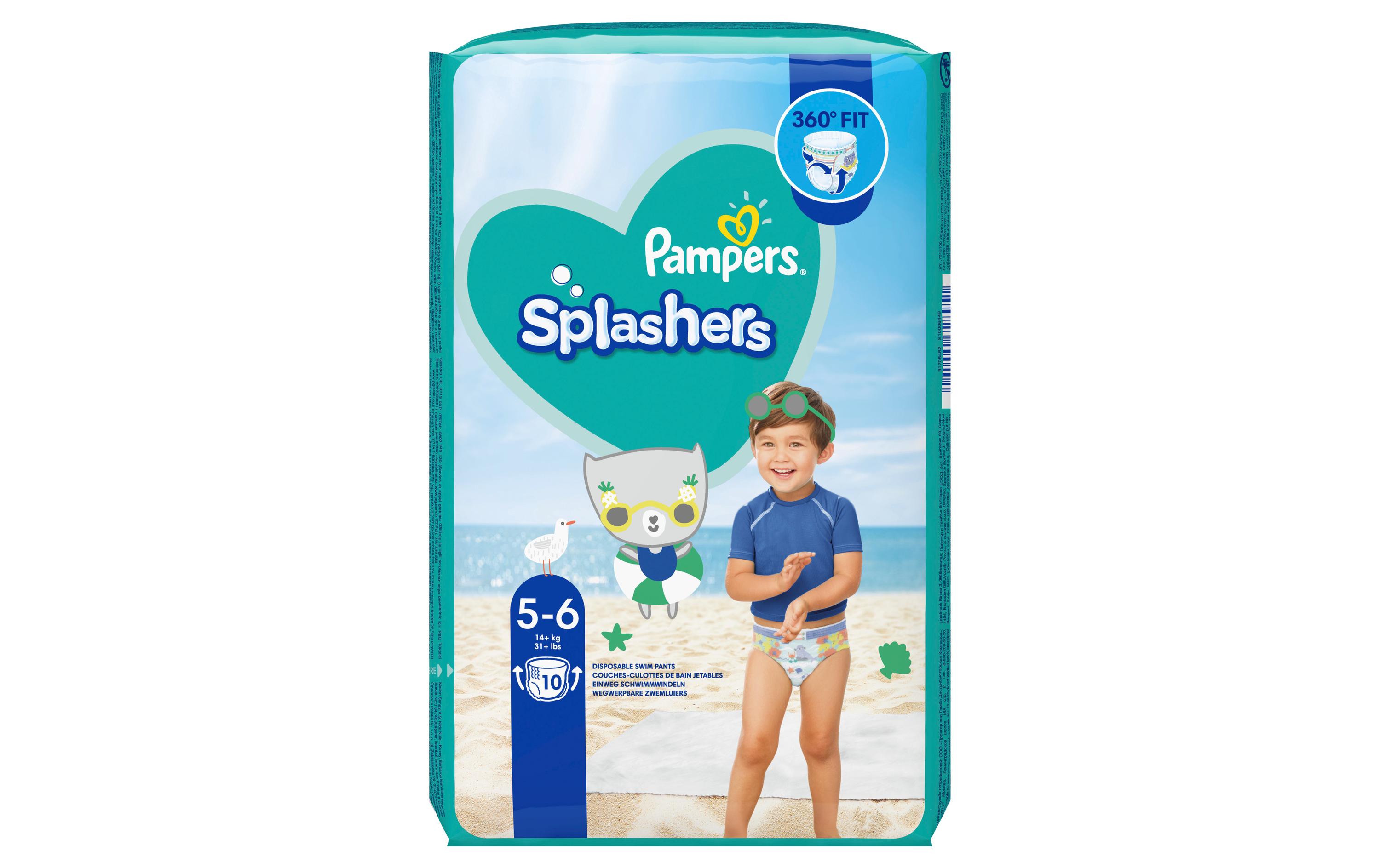 Windeln Splashers Tragepack Grösse 5-6, 10 StückBequeme Badewindeln für Kinder ab 14 kg, 10 Stück
