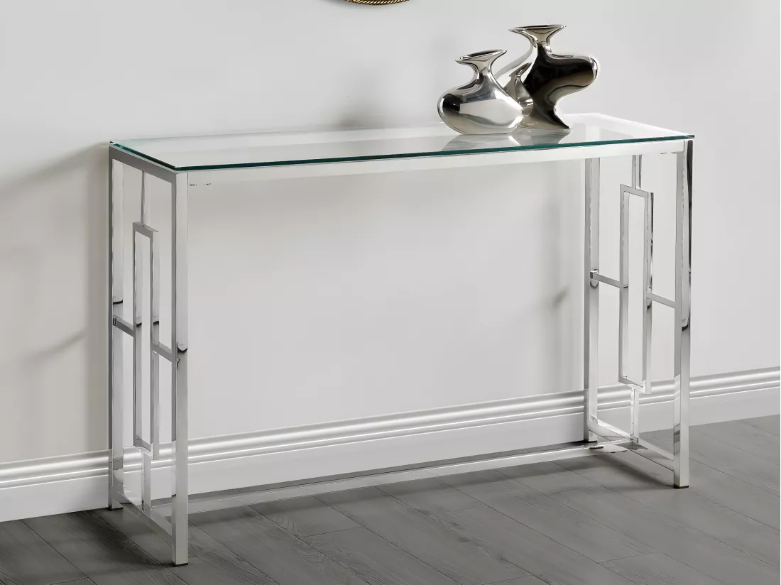 Console CLOTILDE de Pascal MORABITO - Verre trempé et acier - Chromé