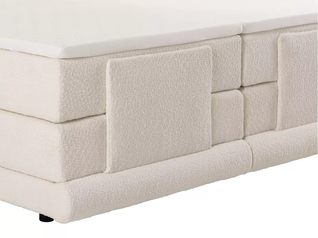Ensemble complet boxspring tête de lit + sommiers relaxation électrique + matelas + surmatelas - 2 x 90 x 200 cm - Tissu bouclette - Beige - OMILA de PALACIO