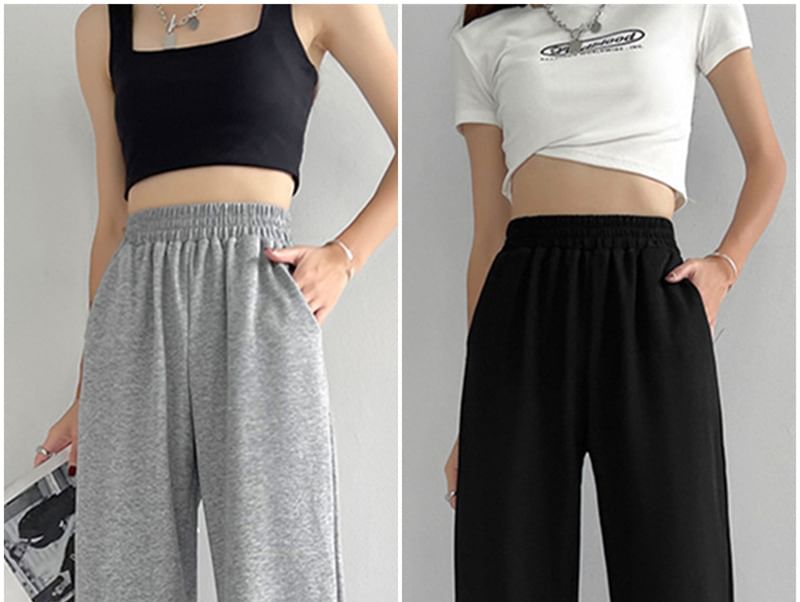 Gafi - High Rise Wide Leg Effen Joggingbroek