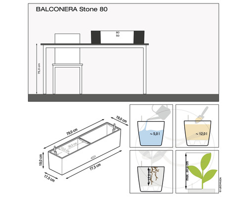 Lechuza Balconera Stenen bloembak 80 cm kwartswit