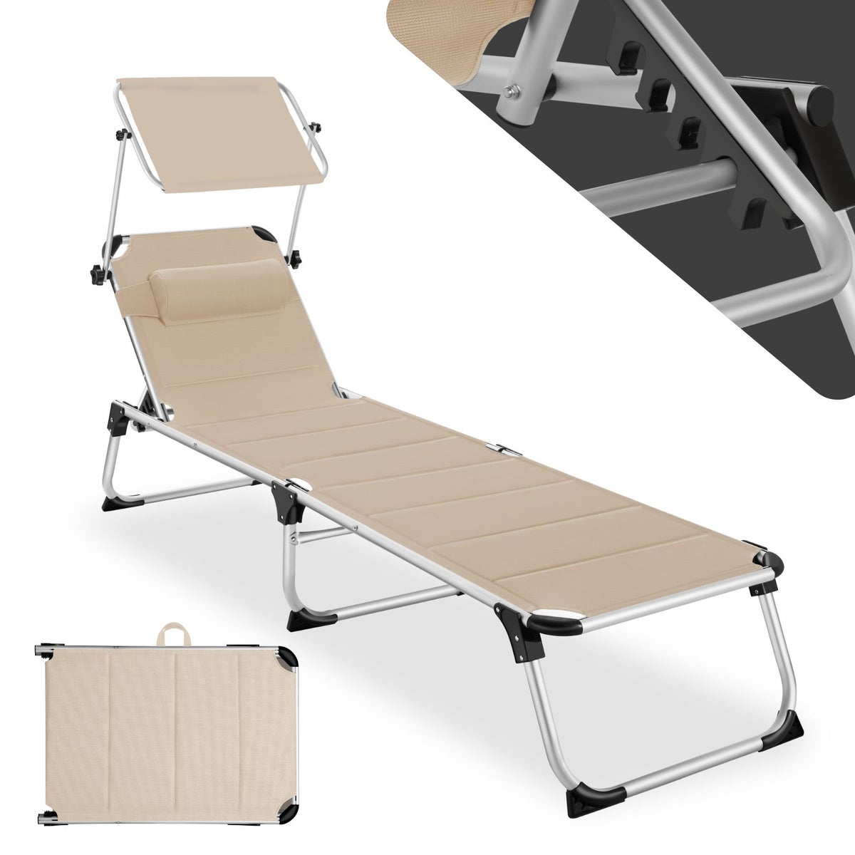 tectake Lorella gestoffeerde ligstoel, opvouwbaar, 217 x 60,5 x 72 cm