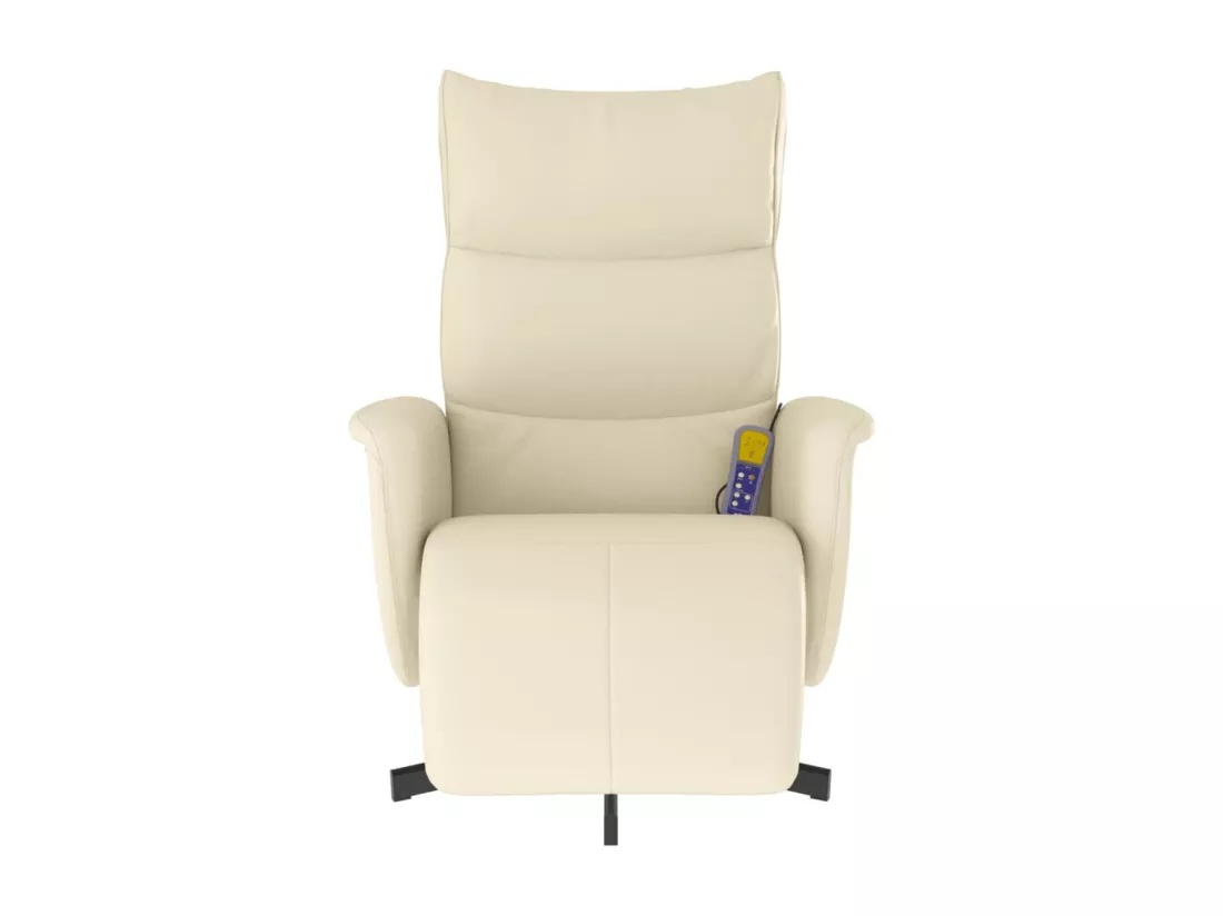Fauteuil inclinable massant et repose-pieds crème similicuir
