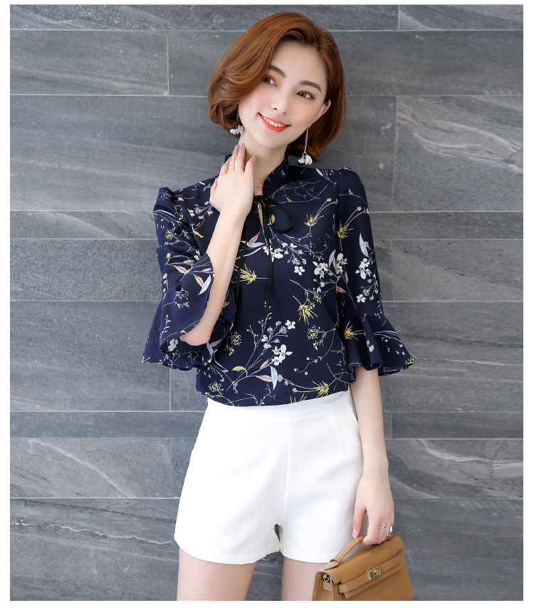 Moon City - Blouse van chiffon met bloemenprint en strik op de elleboog