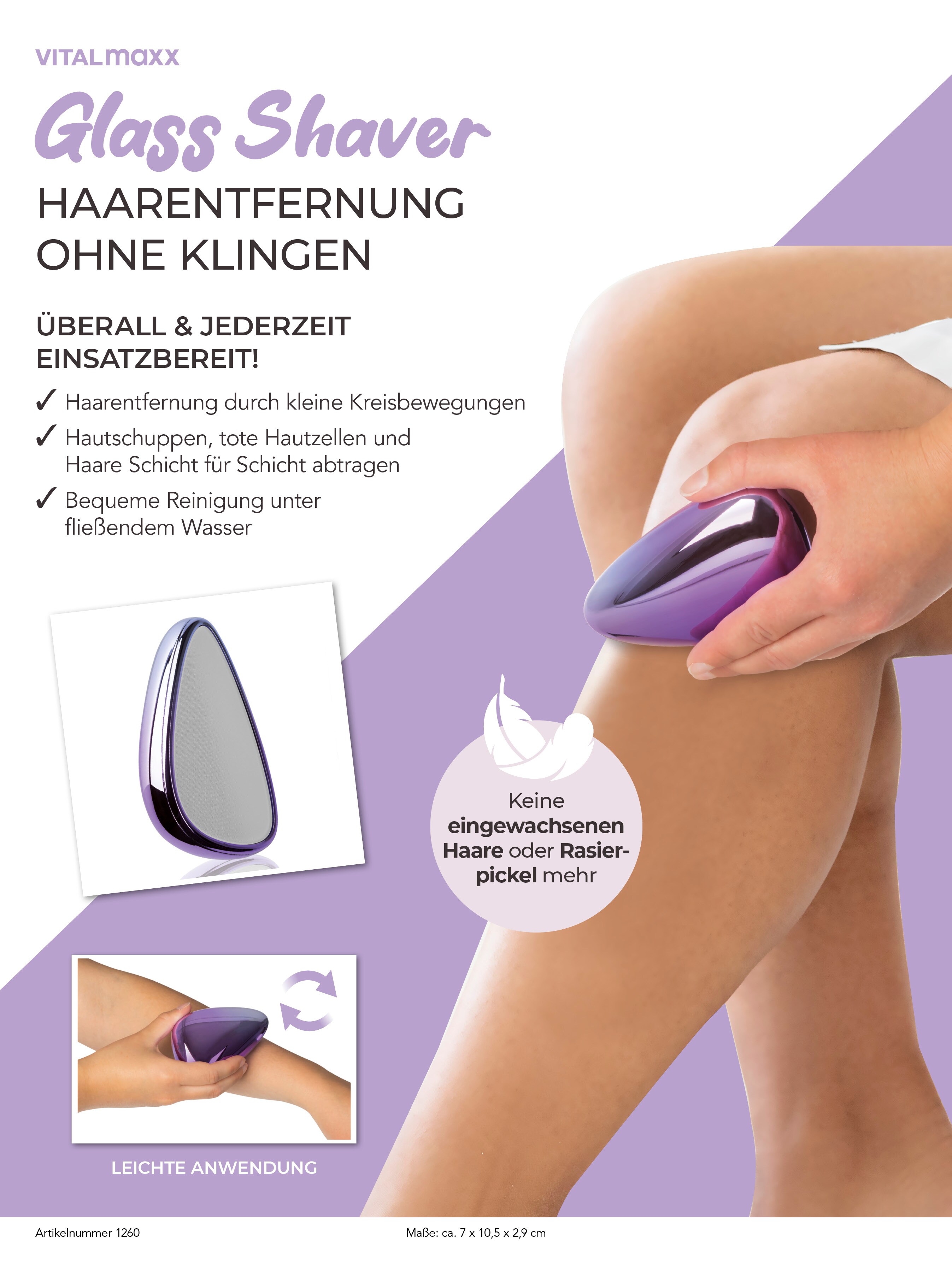 VITALmaxx Haarentferner Nano-Glas 7x10,5cm lila