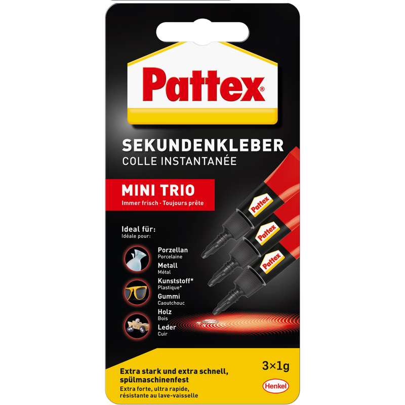 Pattex Sekundenkleber, Mini Trio, flüssig, 3 g
