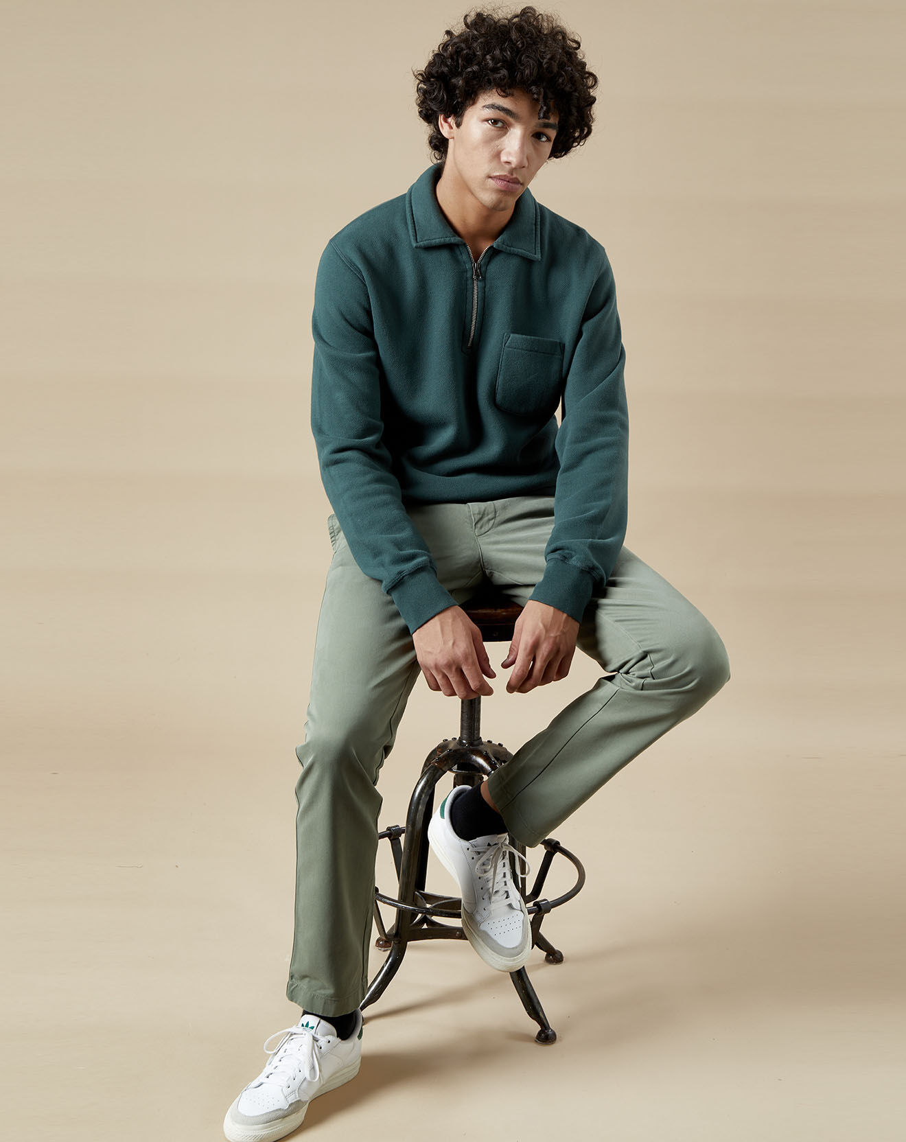 Hartford Sweat polo zipper vert bouteille