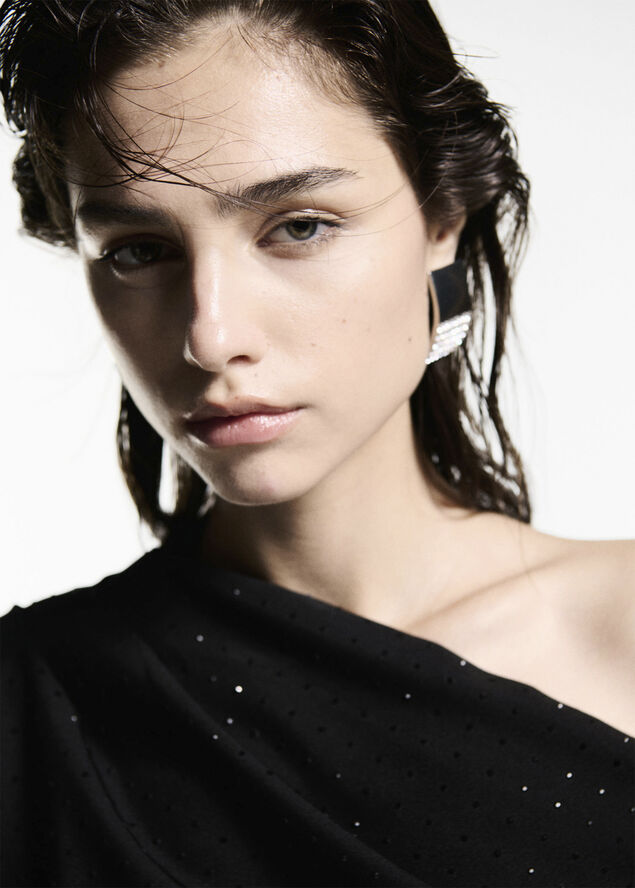 MANGO Asymmetrical sequined blouse Black