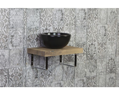 Wastafelblad voor gastenbadkamer, 40x25 cm, natuurlijke rand, massief eiken, matte afwerking, zonder uitsparing