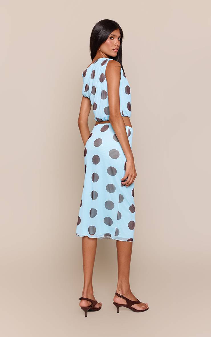 Bleu Aqua Jupe Mini Drapée En Mesh À Pois
