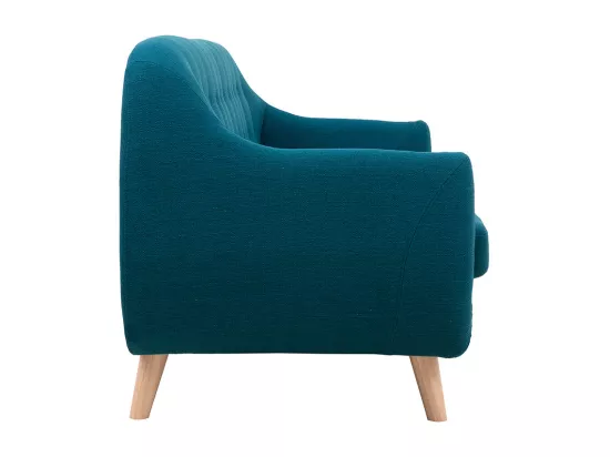 Canapé scandinave déhoussable 3 places en tissu bleu canard et bois clair YNOK