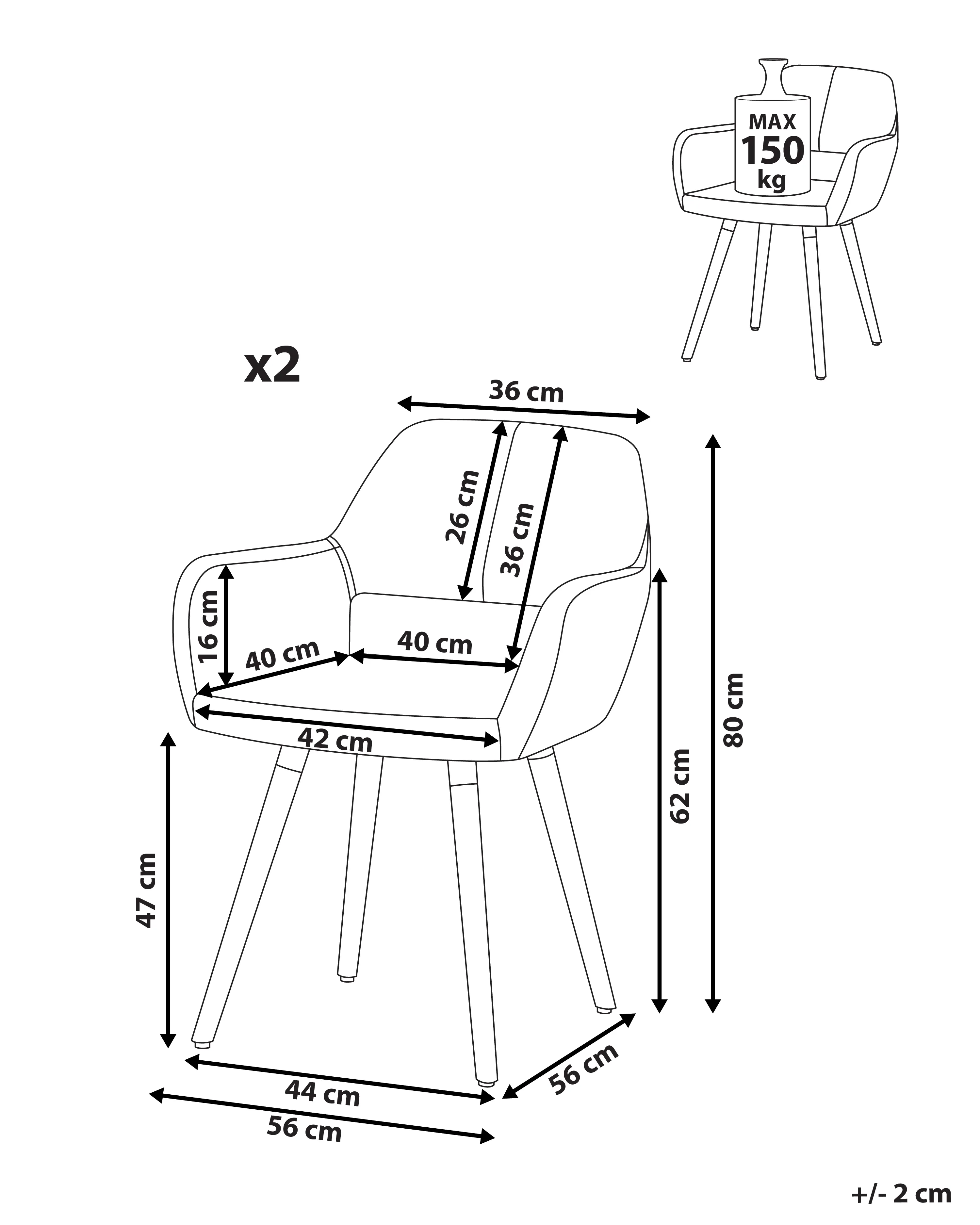 Set van 2 eetkamerstoelen CHICAGO Stof Marineblauw