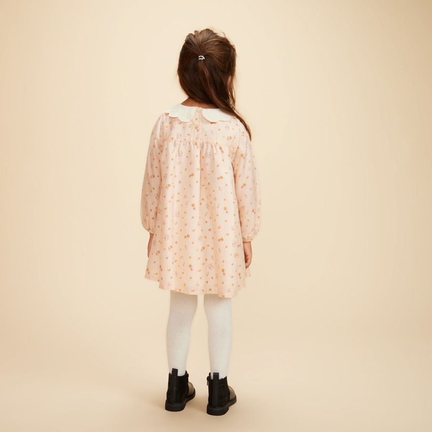 Robe manches longues col claudine imprimé fantaisie pour fille - Rose