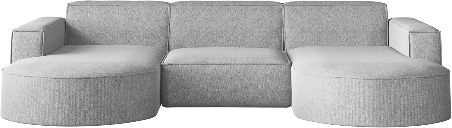 Kaiser Möbel - Ecksofa mit Wohnlandschaft, Sofa U-Form, Polstersofa, Bequemes Couch mit Ottomanen für Wohnzimmer, Relaxsofa, Bigsofa, Lounge-Set U Form, Verita Stoff, Modena U Studio, Grau
