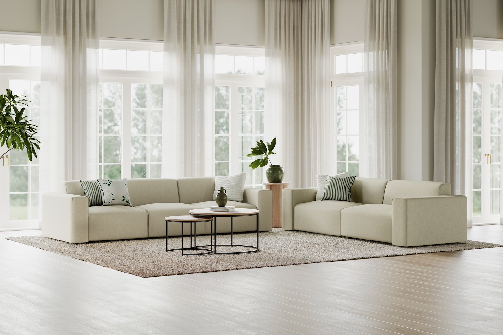 Styl 3-seter Tekstil Brooklyn 14 Latte med sorte ben.
