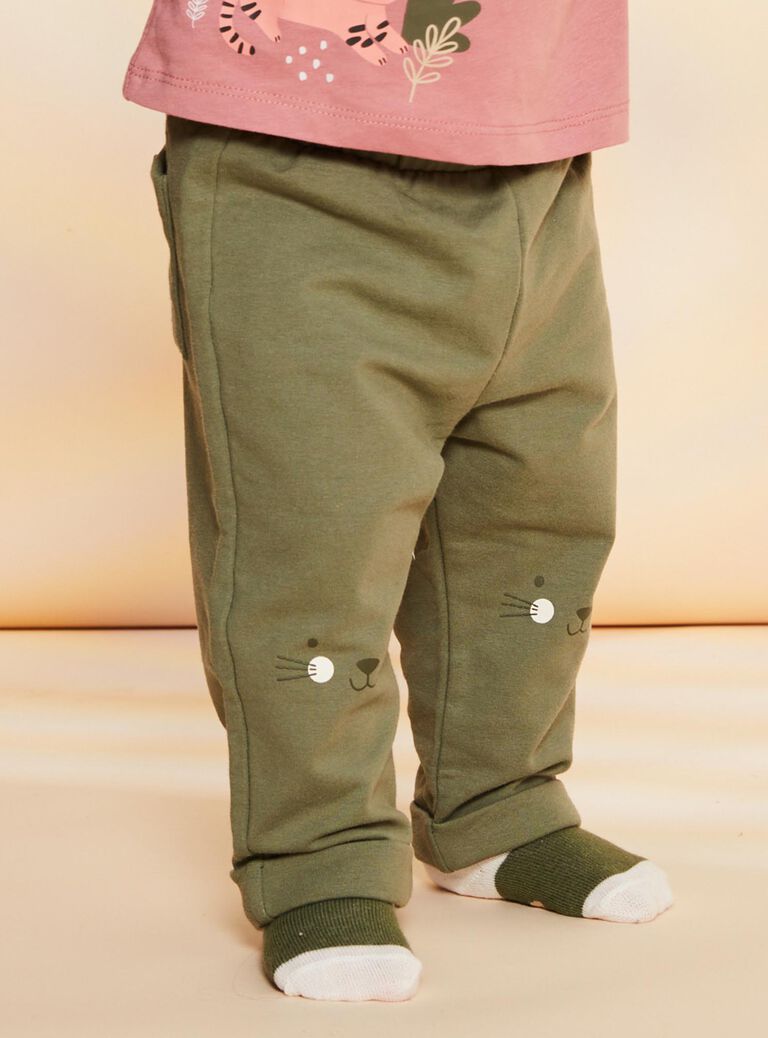 Pantalon molleton kaki avec animaux