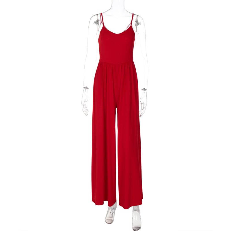 Sheparon - Spaghettibandjes jumpsuit met wijde pijpen