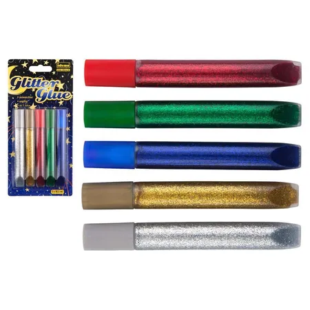 Idena Tuben Glitter Glue, 5 Stück in 5 verschiedenen Farben