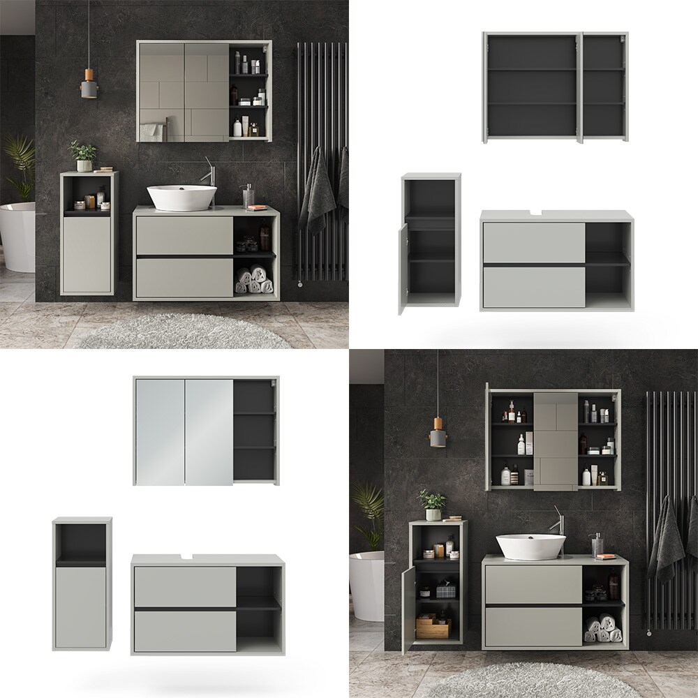 Vicco Badmöbel-Set Badezimmer-Möbel Bad-Schrank Viola Grau Anthrazit modern Badezimmerschrank Waschtischunterschrank Spiegelschrank Midischrank Schranktür Schrankfach Ablage Aufbewahrung