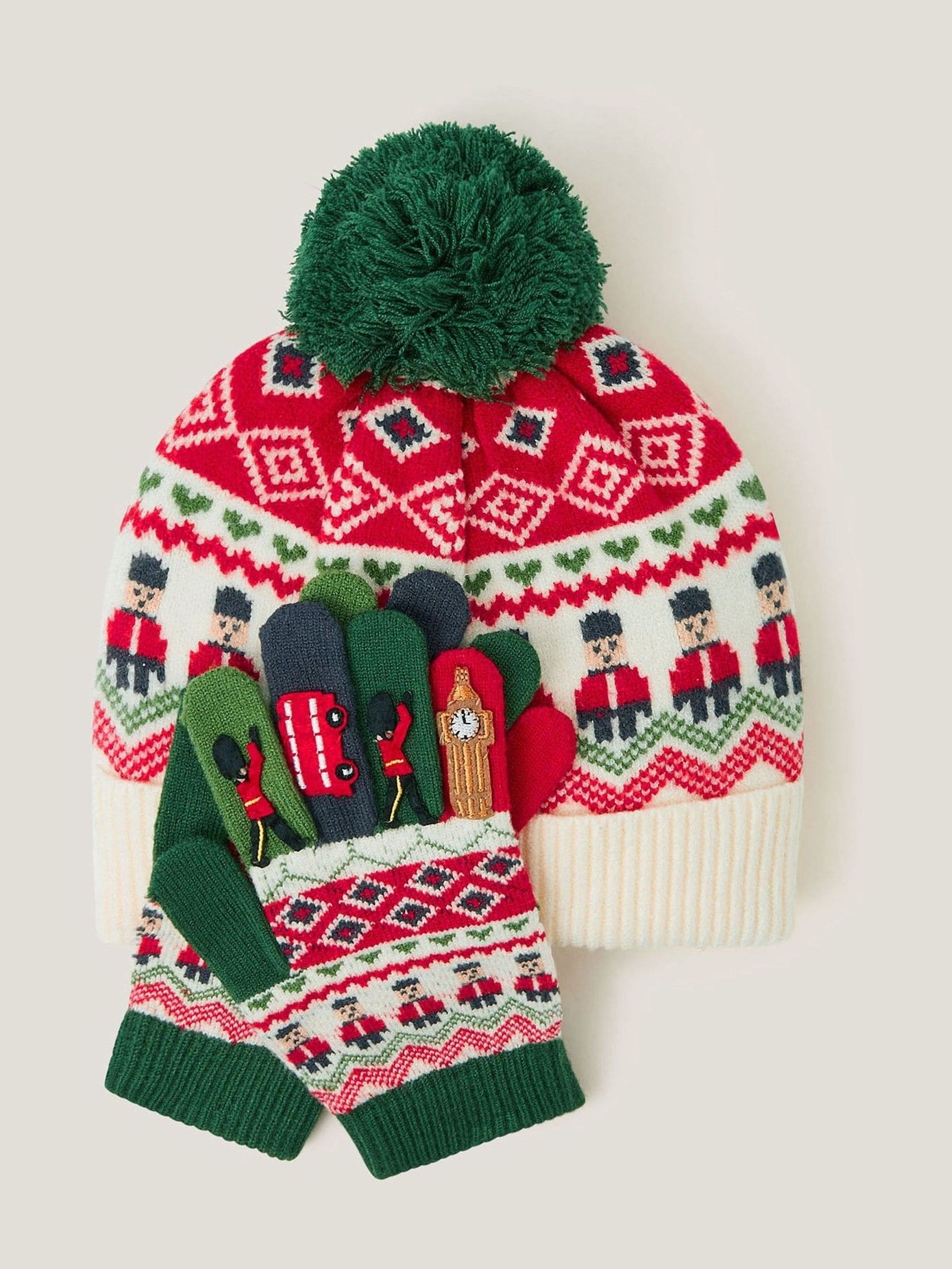 Monsoon London Novelty Bobble Hat & Gloves Set