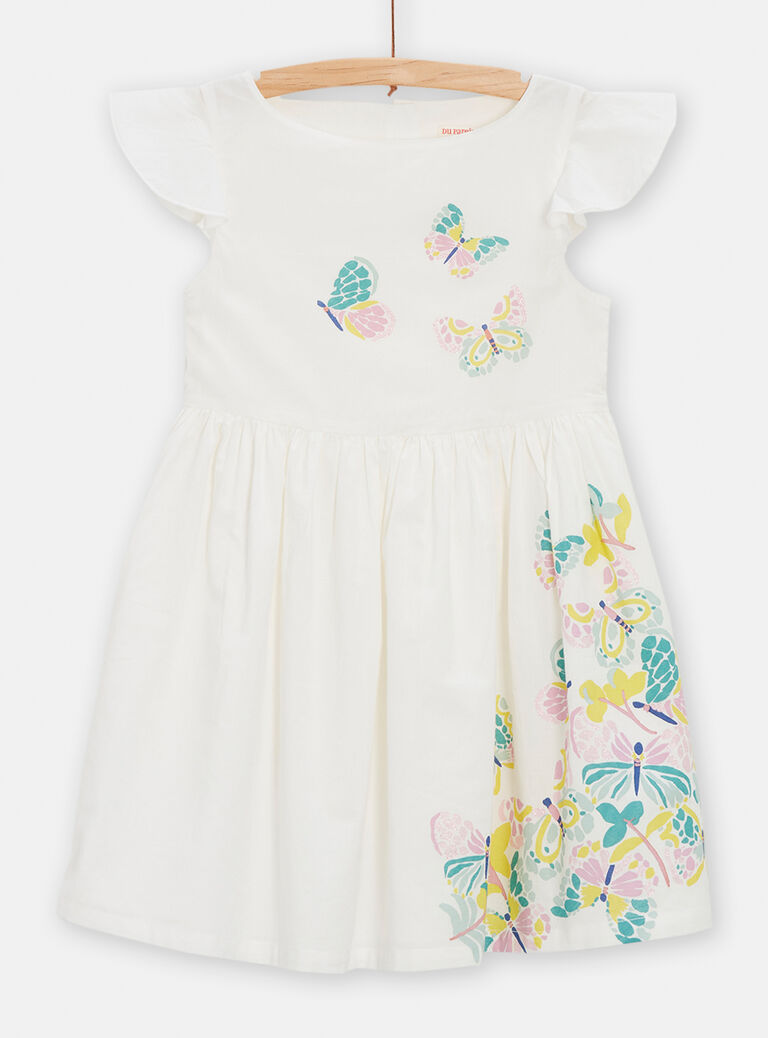 Robe écru animation papillons pour fille