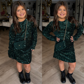 Glitterjurk met tasje - groen