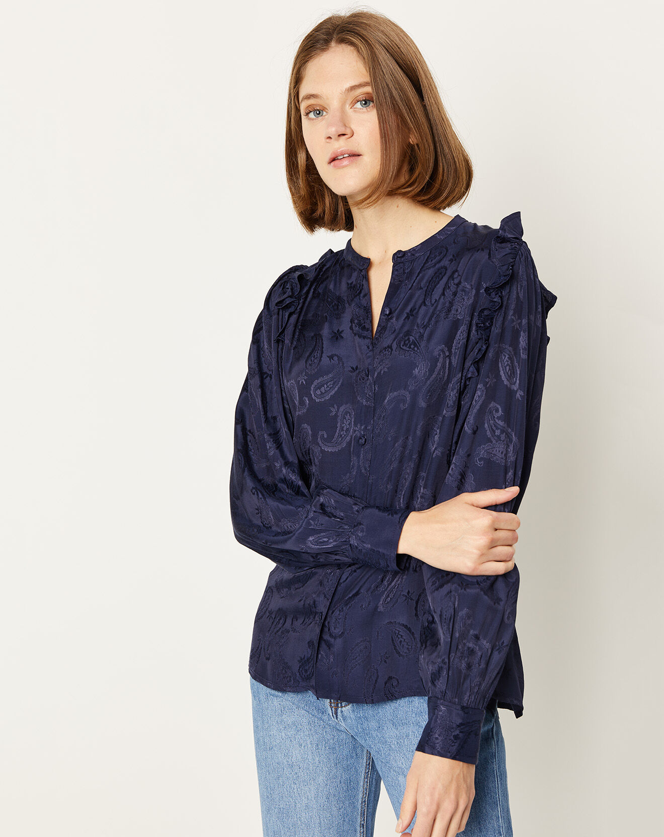 La Petite Etoile Chemise Izana motifs ton sur ton marine