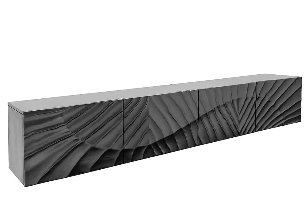 Massives TV-Lowboard SCORPION 200cm schwarz hängend Mangoholz 3D-Design