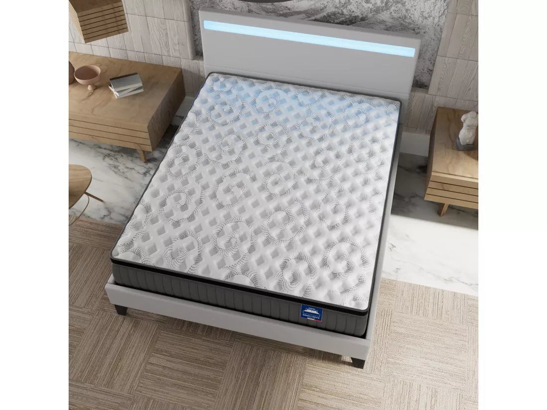 Ensemble Matelas ressorts ensachés + Lit avec tête de lit 140x190 cm, ép. 30cm accueil mémoire de forme