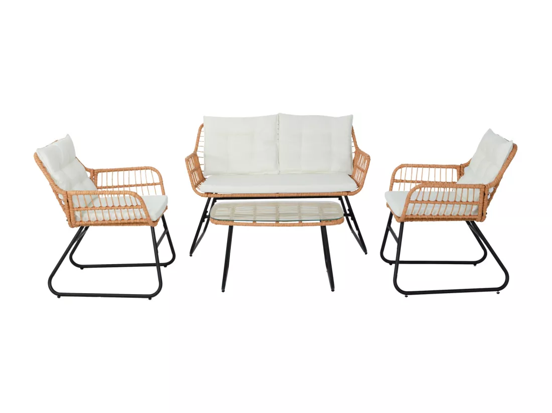 Ensemble de meubles de balcon SVITA CAPRI en polyrotin pour l'extérieur, 4 pièces Salon de jardin Natur