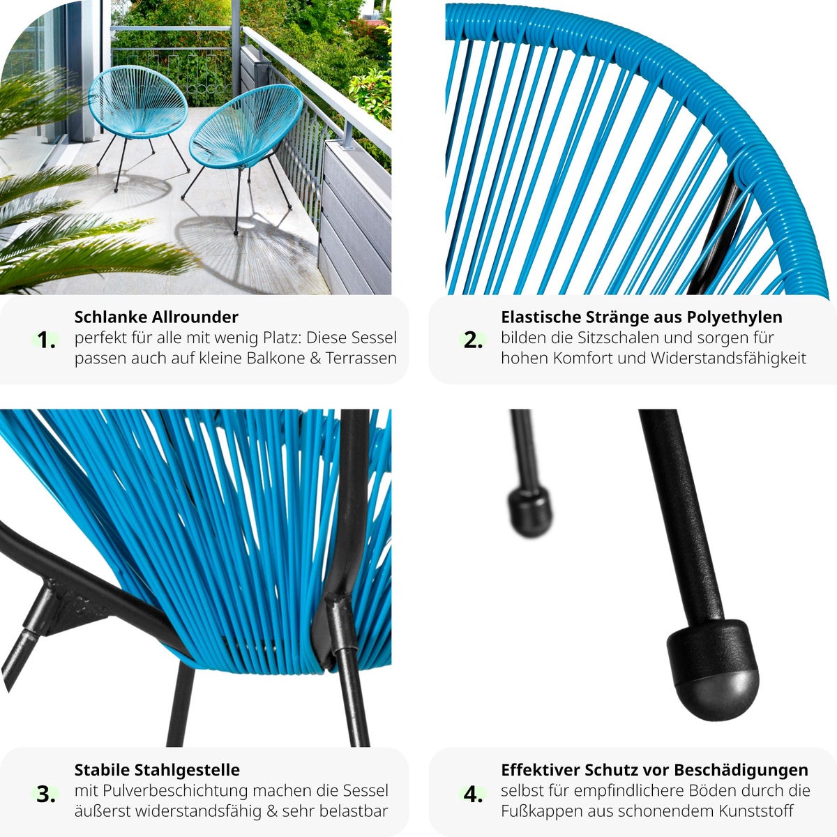 Set van 2 tuinstoelen tectake Santana, retrodesign in Acapulco-stijl, draagvermogen 120 kg, 70,5 x 69 x 78 cm
