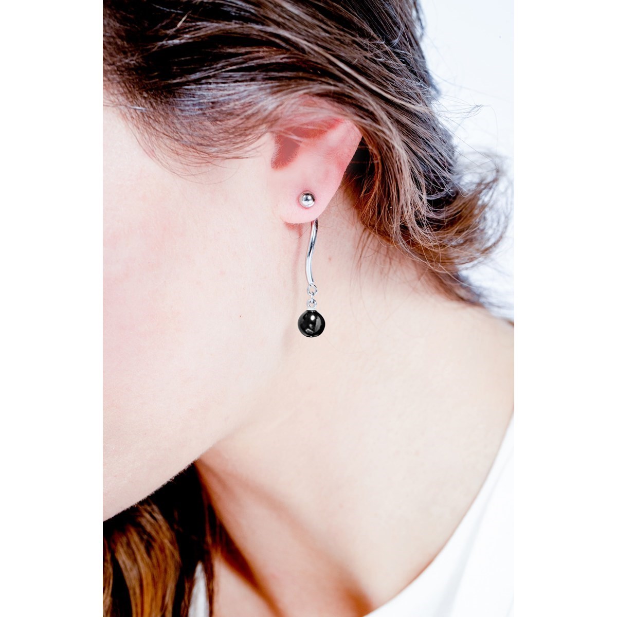 Boucles d'oreilles pendantes en Acier 316L et céramique - blanc brillant