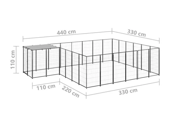 Chenil extérieur cage enclos noire 440 x 330 x 110 cm 02_0000493