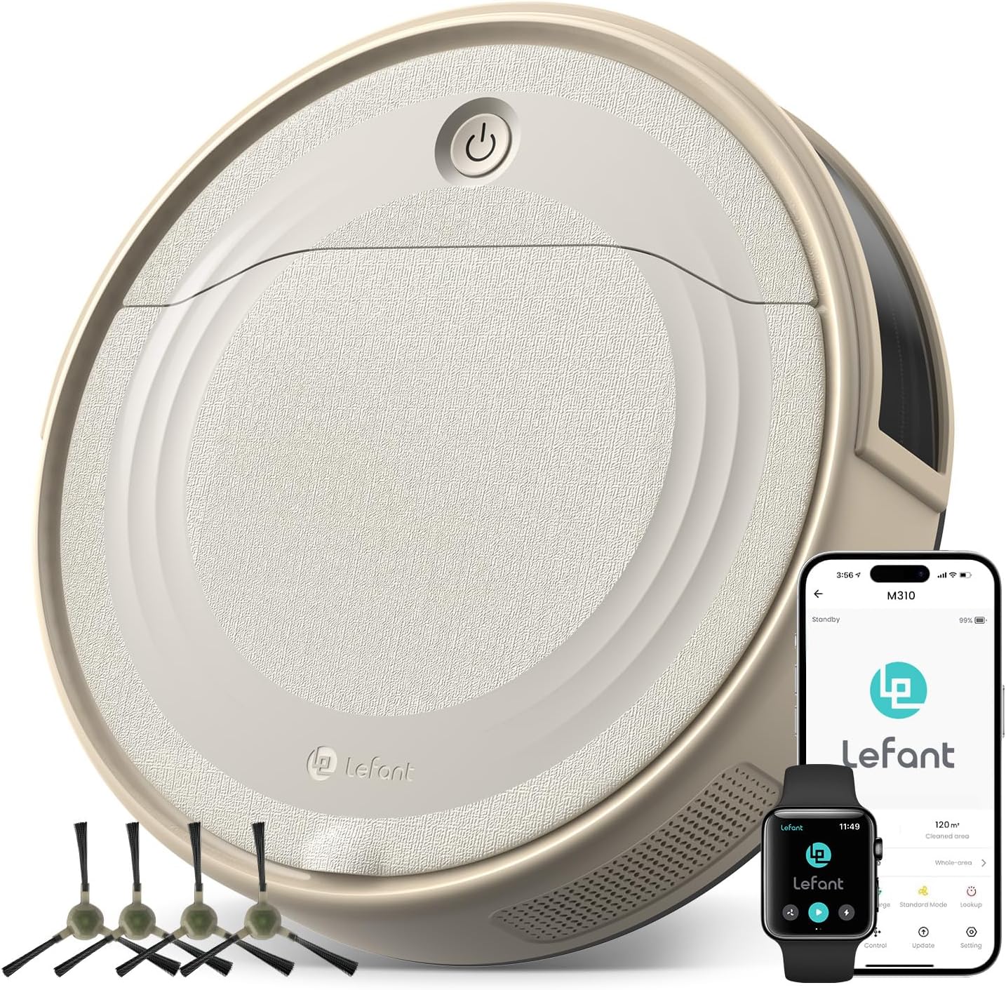 LEFANT M310 Staubsauger Roboter, Saugroboter mit 4500 Pa Saugkraft, 180 Minuten Akkulaufzeit, Hindernisvermeidung, Steuerung per WLAN, App und Alexa, Geeignet für Tierhaare und Hartböden
