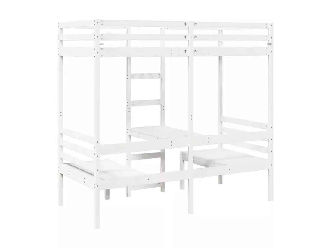 Lit mezzanine avec bureau et chaises blanc 90x200 cm pin massif