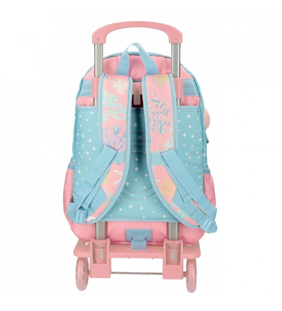 Mochila Enso Keep The Ocean Clean com compartimento duplo e rodinhas azuis.