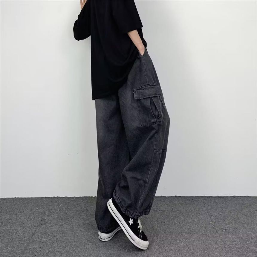 Kenning - Low Rise Washed Wide Leg Cargo Jeans