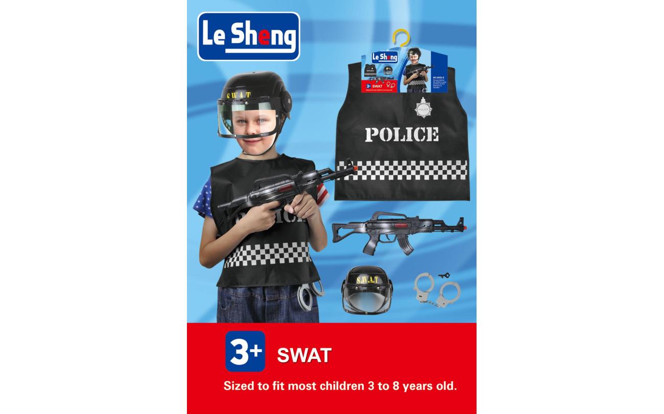 SWAT agent met vest, machinegeweer en helm