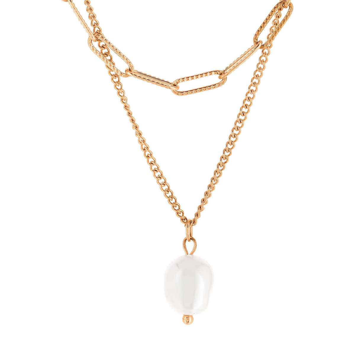 Collier acier rose perle imitation 48 cm