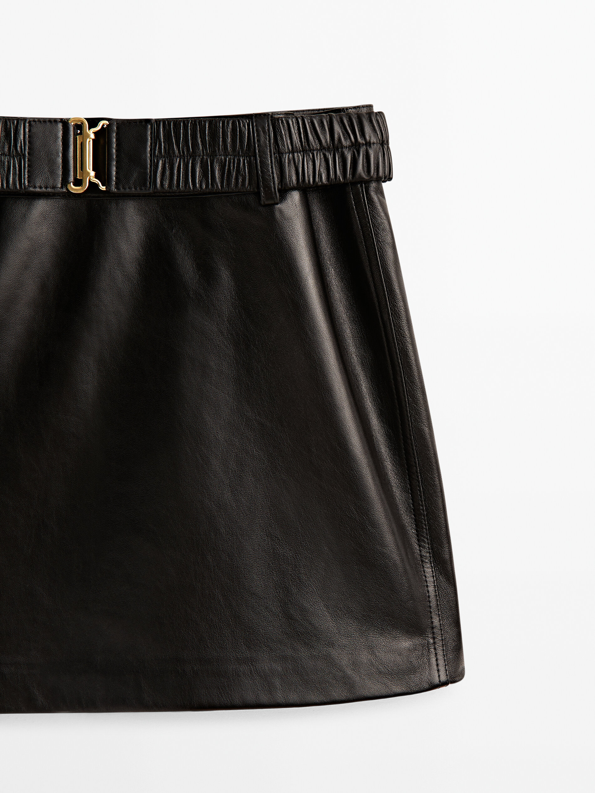 Mini falda pele napa cinturón elástico - NEGRO
