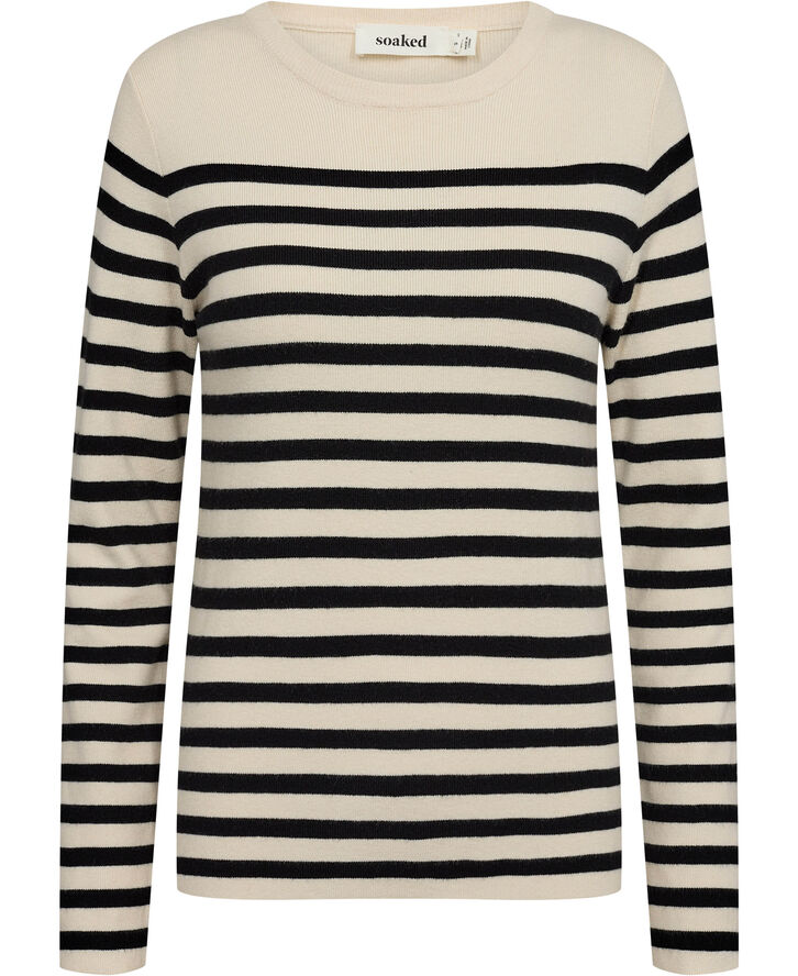 Soaked in Luxury SLPina Striped Tee LS White with black stripe