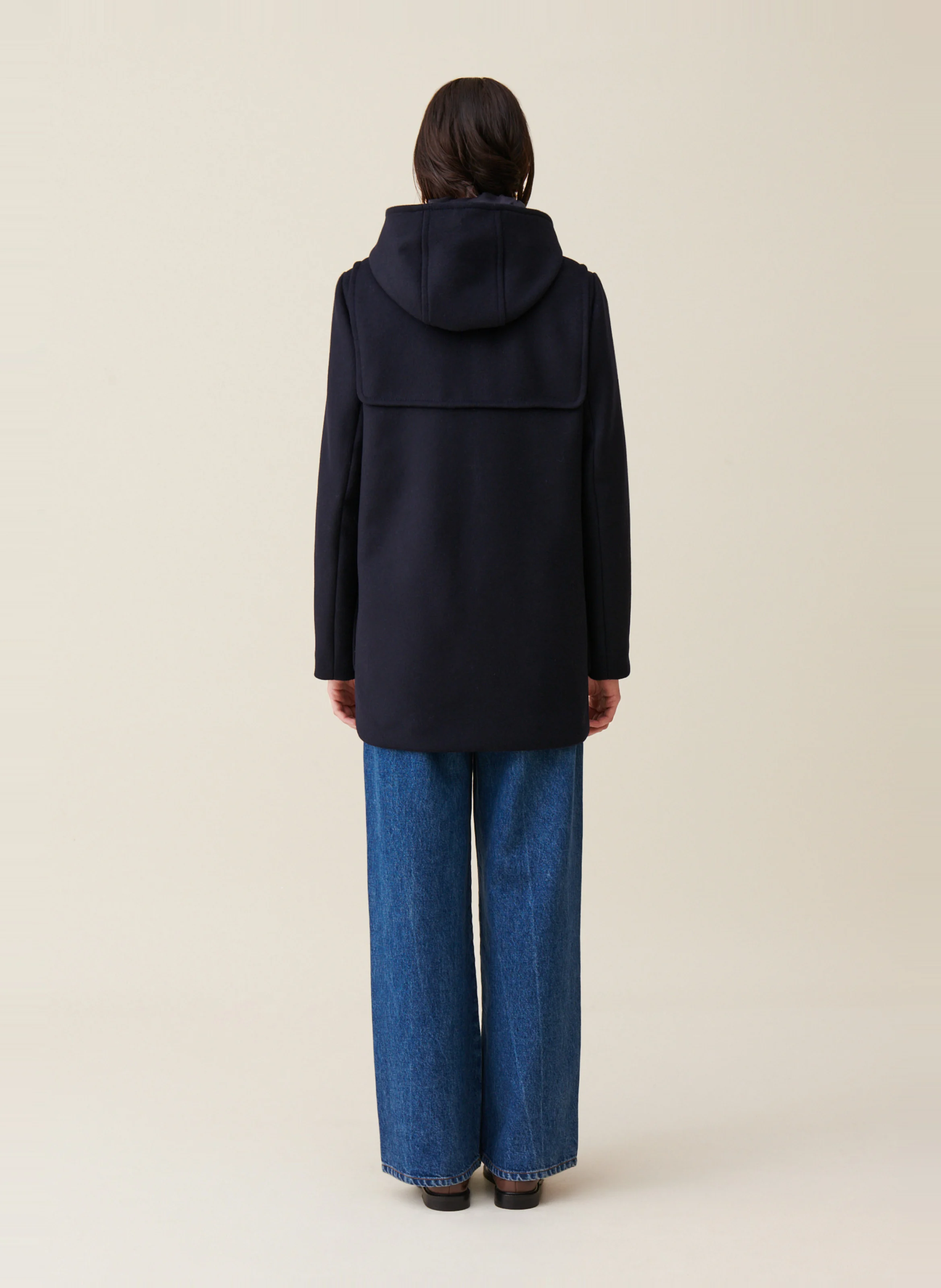 Manteau à capuche droit en laine mélangée | Bleu